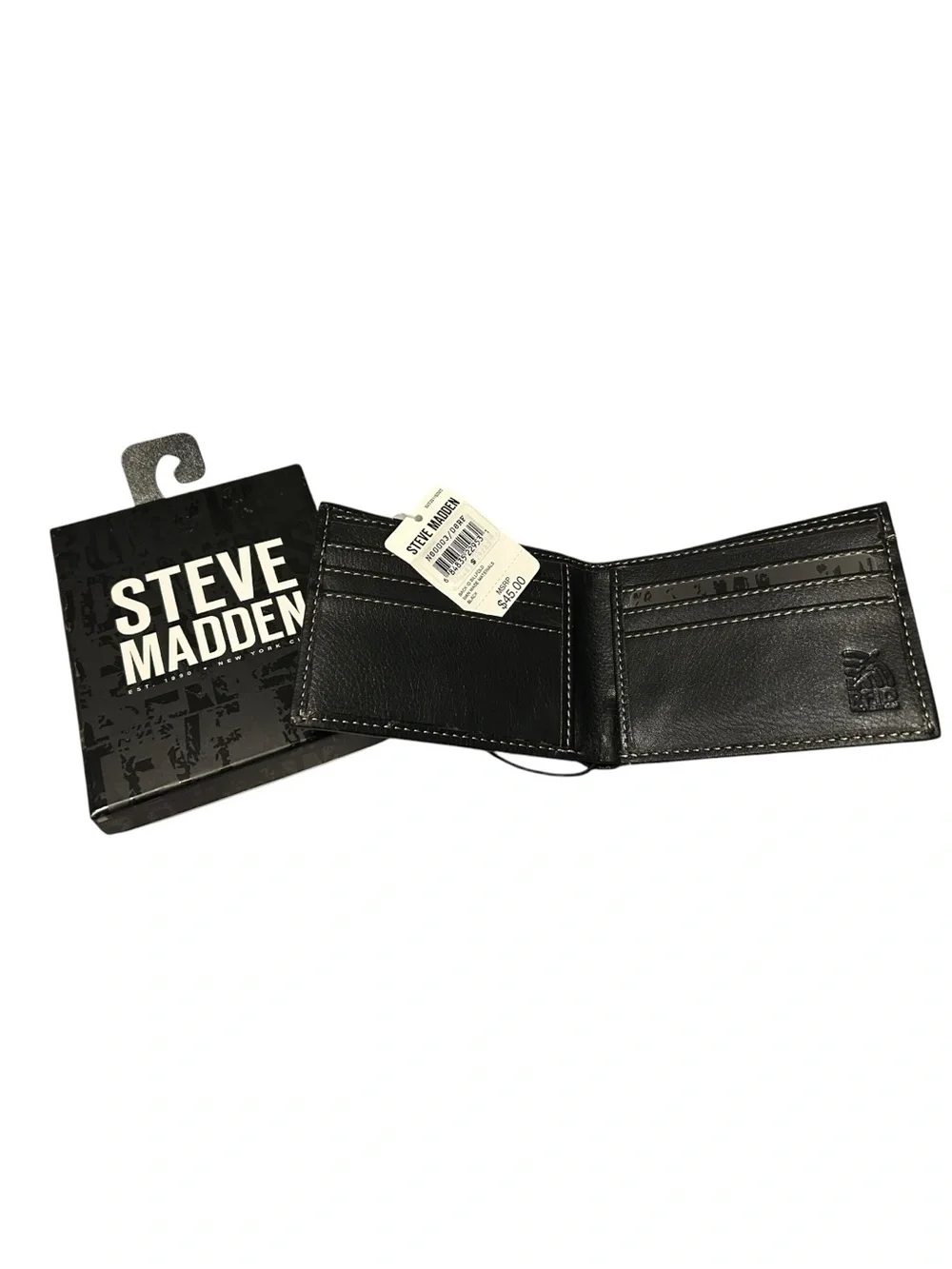 Steve Madden Black Leather Men's Bi-Fold Card Wallet